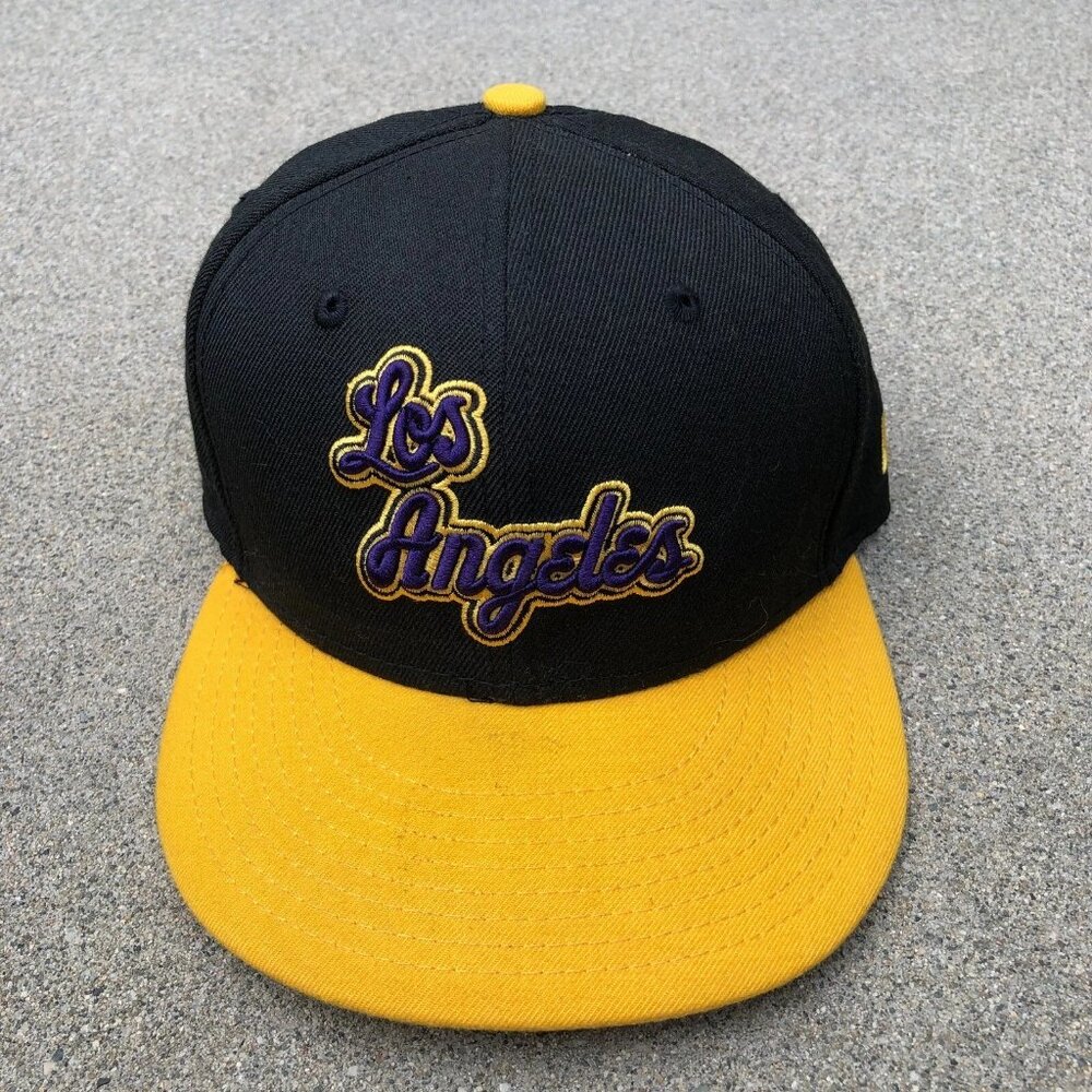 NEW ERA Los Angeles Lakers Fitted Hat 7 1/8 Wool Blend Black NBA Cap 59Fifty